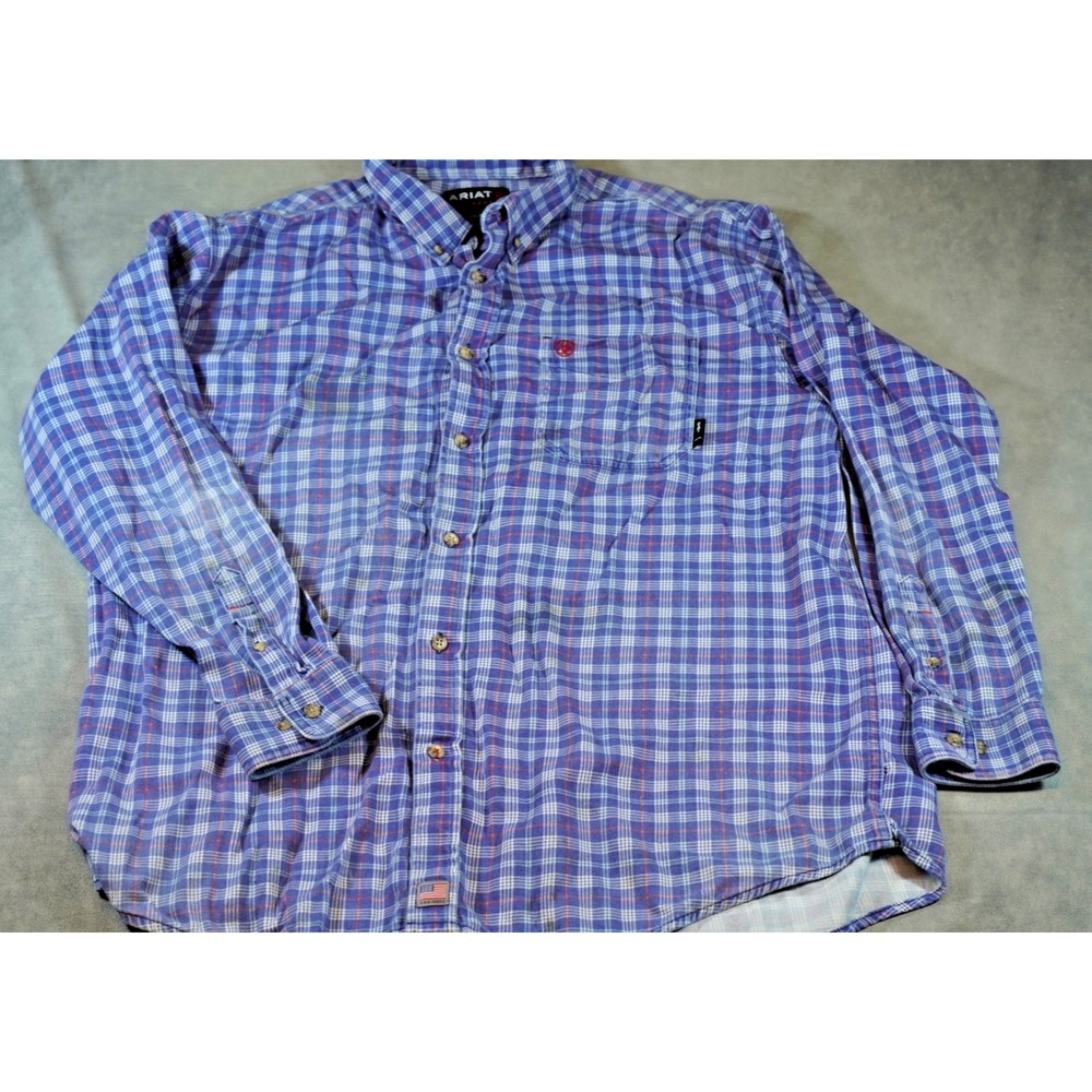 Ariat FR Flame Resistant CAT 2 Work Shirt Mens XXL Blue Button Down Long Sleeve